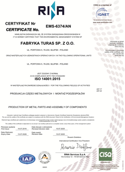 Certyfikat ISO 14001