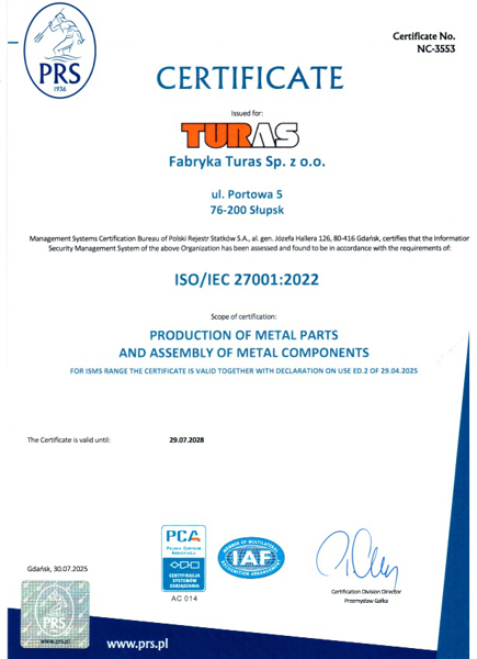 Certyfikat ISO 27001:2022 okładka ENG