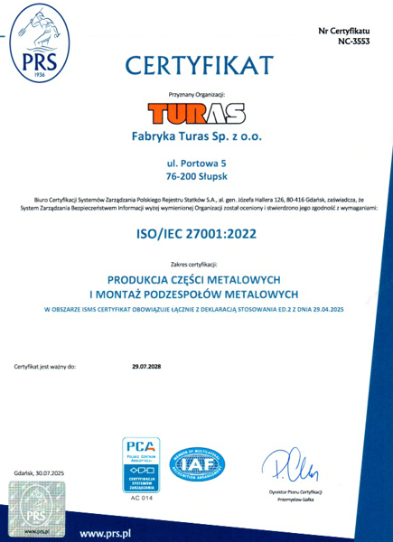 Certyfikat ISO 27001:2022 okładka