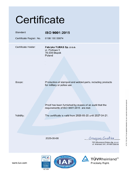 Certyfikat ISO 9001:2015 EN