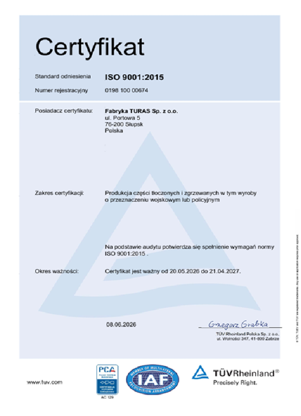 Certyfikat ISO 9001:2015